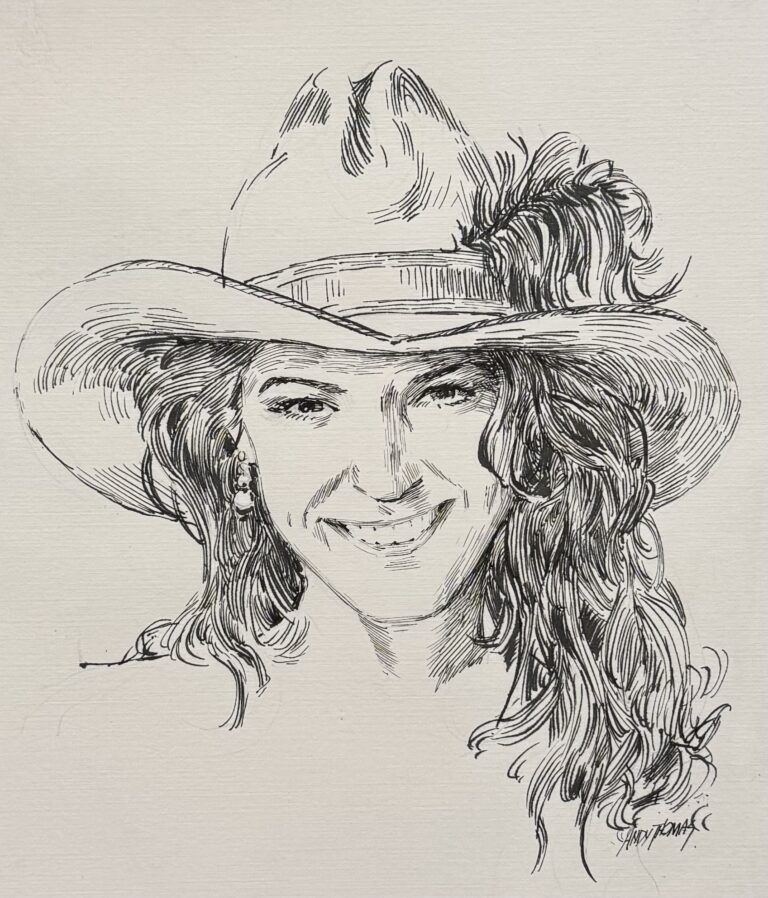 Smiling Cowgirl | pen & ink | $1,395